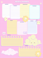 Cute inspiration notepaper kawaii design printable .  White pink pages for tags , weekly notes,  to do list minimal style school timetable 