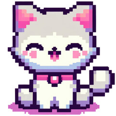 Pixel art of a cat sitting, transparent background (PNG)