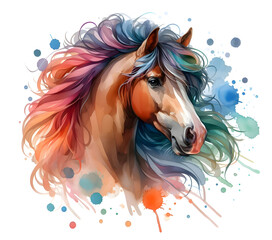 Obraz na płótnie Canvas Horse head. Portrait. Watercolor paint. Isolated illustration on a white background. Banner. Close-up. Generative AI