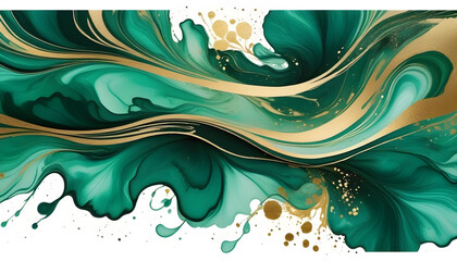 Abstract marbled ink liquid fluid watercolor painting texture banner - Dark greenpetals, blossom...