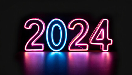 2024 text made in neon on pure black background