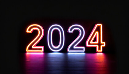 2024 text made in neon on pure black background