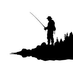 man with fishing pole Vector Silhouette.