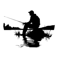 man with fishing pole Vector Silhouette. - obrazy, fototapety, plakaty