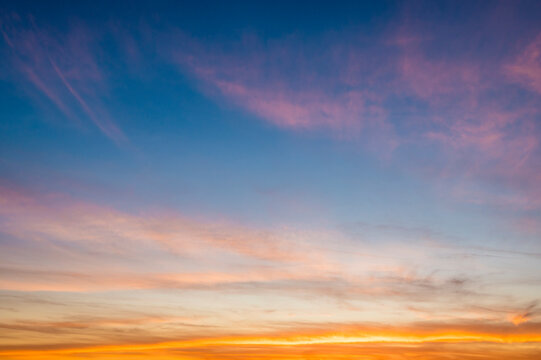layered sunset sky of stratus clouds