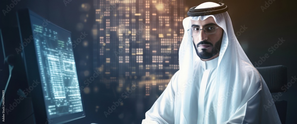 Aufkleber arabic man computer programmer job employment good looking environment generative ai