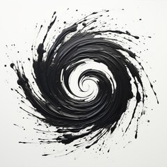 Hand Painted Black Spiral on a white background, acrylic paint, splatters, movement, simple design element, abstract background, wallpaper, simple black and white shape, swirl, vortex, black hole - obrazy, fototapety, plakaty