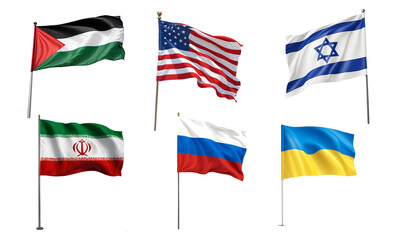 flag of different countries , flag of America, Iran ,Palestine, Israel, Russia , Ukraine on transparent background PNG image