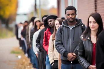 Foto op Plexiglas people in long queue waiting to vote because of restrictions © Richard Miller