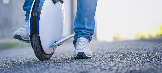Close-up of electric unicycle on the road