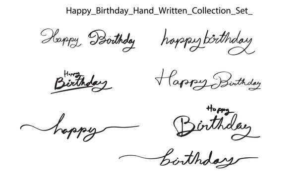 happy birth day calligraphy set group collection text font hand written symbol sign icon decoration ornament happy birthday celebration black colour dark lettering party anniversary banner poster 