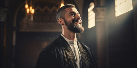 Arabic Man Priest Occupation Employment Attractive Backdrop Generative AI
