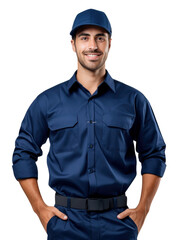 technical man wear blue uniform in transparent background