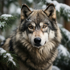 Naklejka na ściany i meble Winter Forest Wolf - Delicately Brushed Slate Grey Art