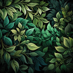 Emerald Vine Intrigue - Jungle-Themed Hand-Rendered Pattern