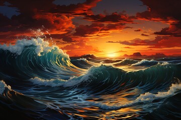 sunset large wave ocean key visual bright background bar flowing rhythms one piece ship sailing avatar flooded tsunami wad file