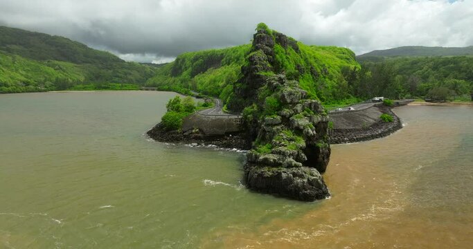 Halocline Mauritius Aerial view ocean and fresh water river