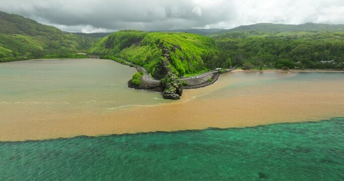 Halocline Mauritius Aerial view ocean and fresh water river