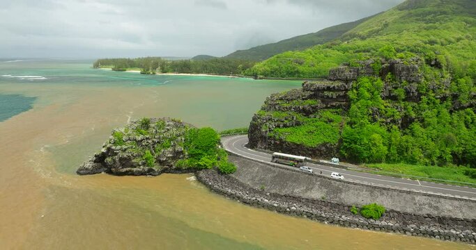 Halocline Mauritius Aerial view ocean and fresh water river