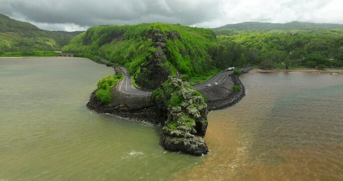 Halocline Mauritius Aerial view ocean and fresh water river