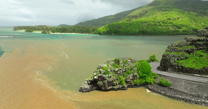 Halocline Mauritius Aerial view ocean and fresh water river