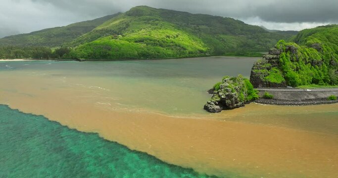 Halocline Mauritius Aerial view ocean and fresh water river