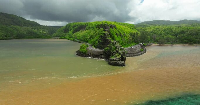 Halocline Mauritius Aerial view ocean and fresh water river