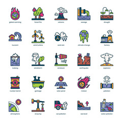 Obraz premium Climate Change icon pack for your website design, logo, app, and user interface. Climate Change icon filled color design. Vector graphics illustration and editable stroke.