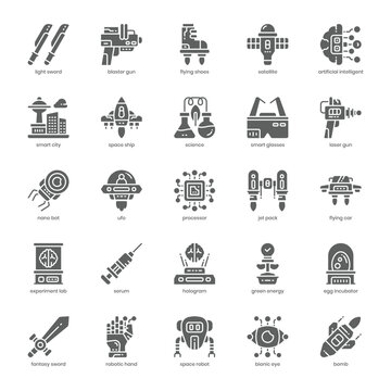 Science Fiction icon pack for your website design, logo, app, and user interface. Science Fiction icon glyph design. Vector graphics illustration and editable stroke.