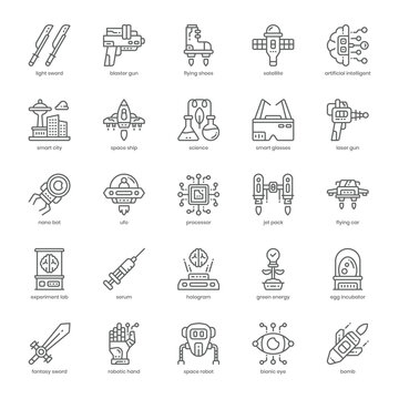 Science Fiction icon pack for your website design, logo, app, and user interface. Science Fiction icon outline design. Vector graphics illustration and editable stroke.