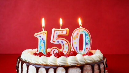 Number 150 Birthday cake. One hundred fifty number Birthday cake