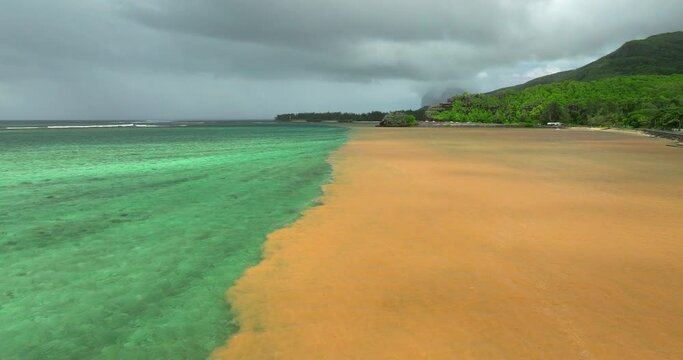 Halocline Mauritius Aerial view ocean and fresh water river