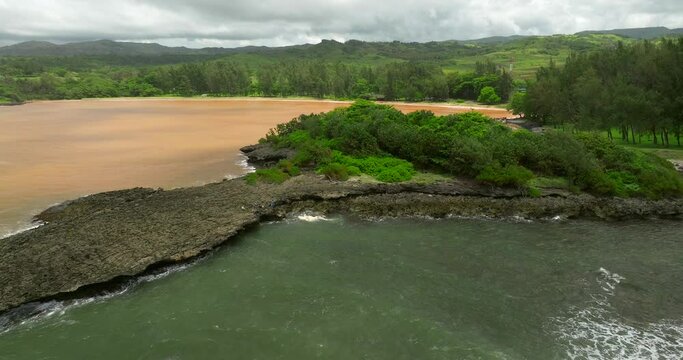 Halocline Mauritius Aerial view ocean and fresh water river