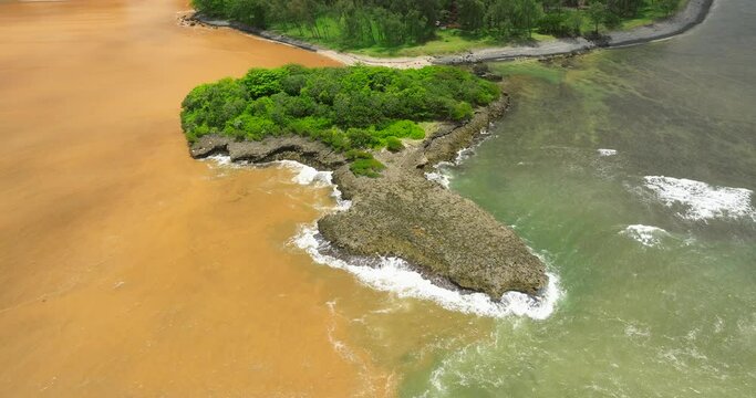 Halocline Mauritius Aerial view ocean and fresh water river