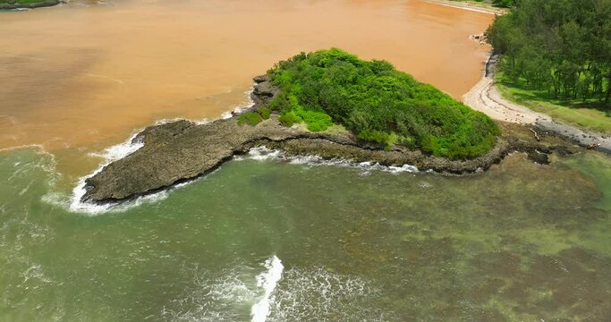 Halocline Mauritius Aerial view ocean and fresh water river