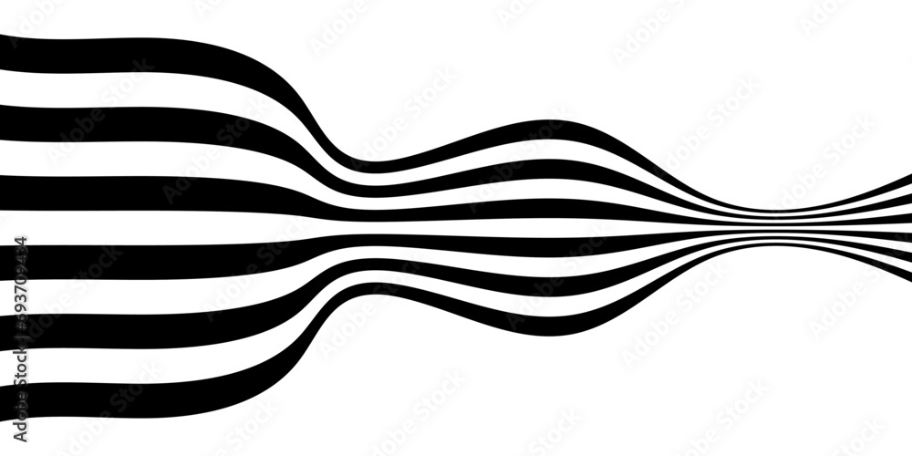 Poster black on white abstract perspective line stripes with 3d dimensional effect isolated on white. vecto