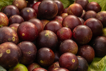 camu camu fruits, Myrciaria dubia, exotic fruit from the Amazon that grows on the banks of rivers, it is highly appreciated for its flavor, it is considered the fruit with the most vitamin C