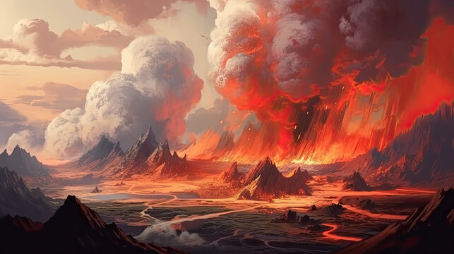 Volcanic Rift Adventure: Lava Red and Molten Orange