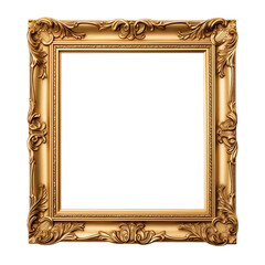 Antique golden photo frame isolated on transparent background. PNG file, cut out - obrazy, fototapety, plakaty