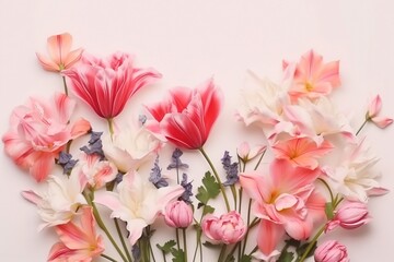 beautiful spring flowers on white background. generative ai.