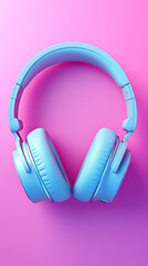 Fototapeta na wymiar Light blue headphones on a pink background