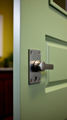 A room door, in the style of light green and silver