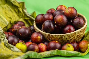 camu camu fruits, Myrciaria dubia, exotic fruit from the Amazon that grows on the banks of rivers, it is highly appreciated for its flavor, it is considered the fruit with the most vitamin C