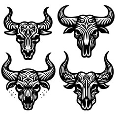 set of bull head skull and flower logo design icon