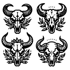 Obraz premium set of bull head skull and flower logo design icon