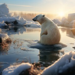 oso polar sentado en un trocito de hielo