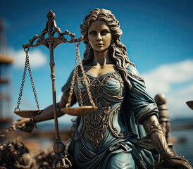 portrait of lady justice holding a sword scales and scales