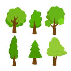 vector trees collection in hand drawn style elements green season set