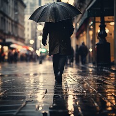 camina por la calle con paraguas