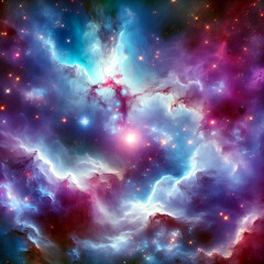 Mystical Galactic Nebulae in Vibrant Blues and Purples